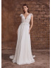 Cap Sleeves Ivory Lace Chiffon Wedding Dress